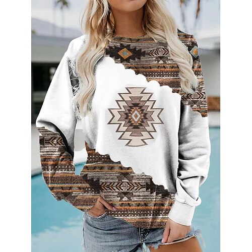 

Women's Sweatshirt Pullover Casual Retro Gray Tribal Home Round Neck Long Sleeve S M L XL 2XL