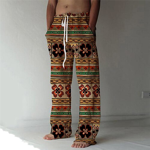 

Men's Trousers Beach Pants Pocket Drawstring Elastic Waist Graphic Prints Flower / Floral Comfort Breathable Casual Daily Holiday Streetwear Designer Brown / Elasticity