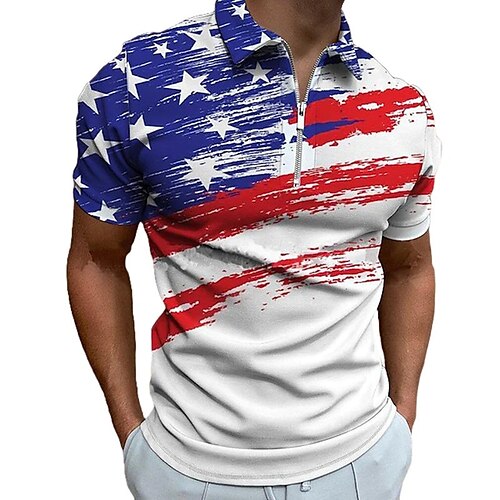 

Men's Collar Polo Shirt Golf Shirt National Flag Turndown White 3D Print Outdoor Street Short Sleeves Zipper Print Clothing Apparel Fashion Designer Casual Breathable / Summer / Spring / Summer