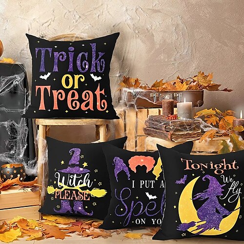 

Halloween Double Side Cushion Cover 4PC Soft Decorative Square Throw Pillow Cover Cushion Case Pillowcase for Bedroom Livingroom Superior Quality Machine Washable Indoor Cushion for Sofa Couch Bed Chair Bat Witch Spider