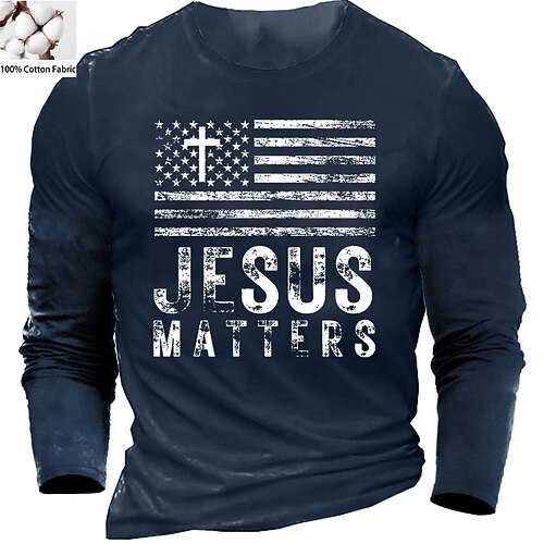 

Men's Unisex T shirt Tee Letter American Flag Crew Neck Green Black Gray Navy Blue Long Sleeve Hot Stamping Outdoor Street Print Tops Cotton Basic Sports Designer Simple