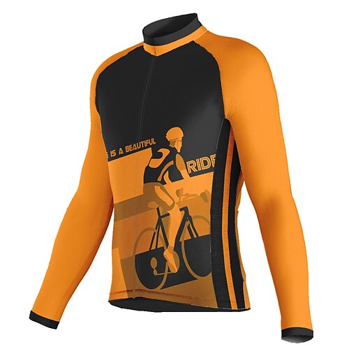 

21Grams Men's Cycling Jersey Long Sleeve Bike Top with 3 Rear Pockets Mountain Bike MTB Road Bike Cycling Breathable Quick Dry Moisture Wicking Reflective Strips Orange Graphic Polyester Spandex