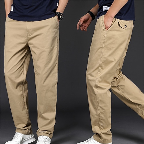 

Men's Sweatpants Trousers Pocket Elastic Waist Straight Leg Solid Color Comfort Breathable Casual Daily Streetwear Sports Fashion ArmyGreen Black Micro-elastic / Elasticity