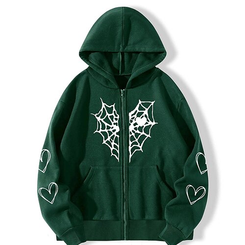 

Women's Hoodie Jacket Warm Breathable Outdoor Halloween Vacation Going out Zipper Pocket Print Zipper Hoodie Active Comfortable Street Style Halloween Heart Loose Fit Outerwear Long Sleeve Winter Fall