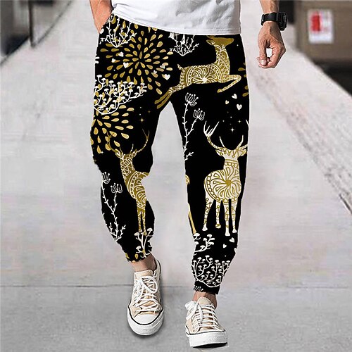 

Men's Christmas Pants Joggers Trousers Beach Pants Drawstring Elastic Waist 3D Print Animal Graphic Prints Comfort Breathable Sports Outdoor Casual Daily Streetwear Stylish Black Micro-elastic