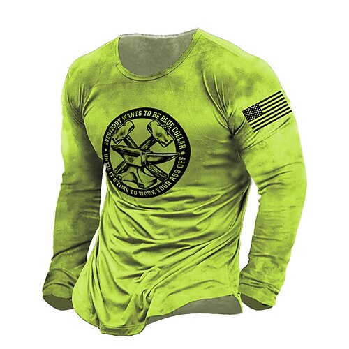 

Men's Unisex T shirt Tee Letter Graphic Prints Crew Neck Green 3D Print Outdoor Street Long Sleeve Print Clothing Apparel Basic Vintage Sports Designer