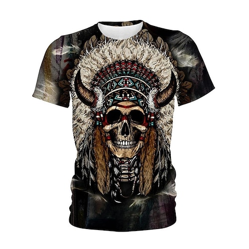 

Herren Unisex T Shirt Totenkopf Motiv Grafik-Drucke Rundhalsausschnitt Schwarz 3D-Druck Outdoor Strasse Kurzarm Bedruckt Bekleidung Sport Boho Casual Komfortabel / Sommer / Sommer