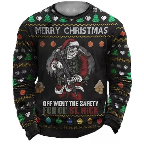 

Men's Unisex Sweatshirt Pullover Black Crew Neck Santa Claus Graphic Prints Print Daily Sports Holiday 3D Print Designer Casual Big and Tall Spring & Fall Clothing Apparel Hoodies Sweatshirts Long