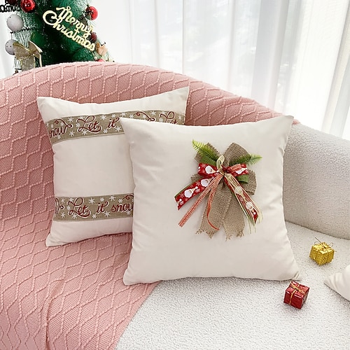 

Christmas Canvas Pillow Cover Bow Tie Strip Boho Square Zipper Traditional Classic Decoration for Bedroom Livingroom Sofa Couch Chair Superior Quality Machine Washable