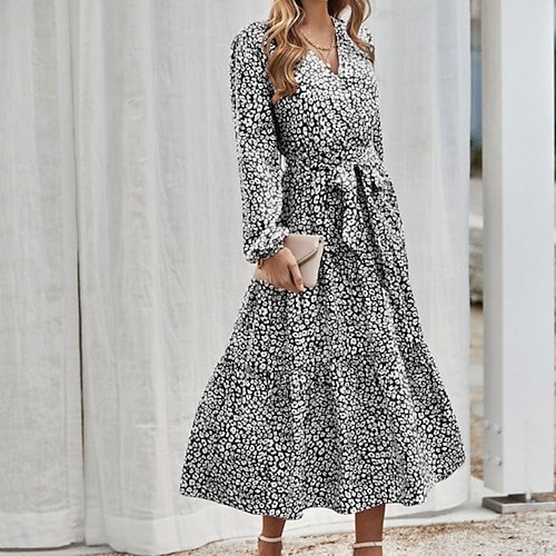 

Women's Casual Dress Swing Dress Floral Dress Long Dress Maxi Dress Black Blue Orange Long Sleeve Floral Lace up Winter Fall Autumn V Neck Fashion Winter Dress Weekend Fall Dress Loose Fit 2022 S M L