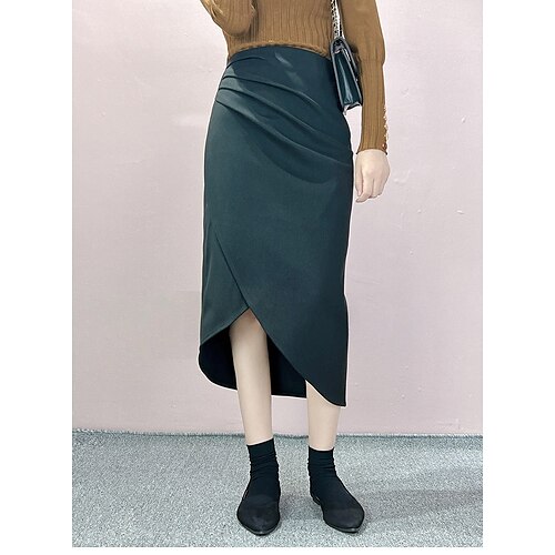 

Women's Skirt Pencil Midi Polyester Coffee Black Skirts Split Fashion Office / Career Daily S M L