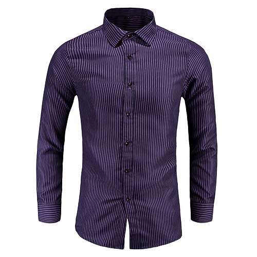 

Men's Shirt Dress Shirt Striped Classic Collar Black Red Navy Blue Long Sleeve Casual Daily Tops Business Casual