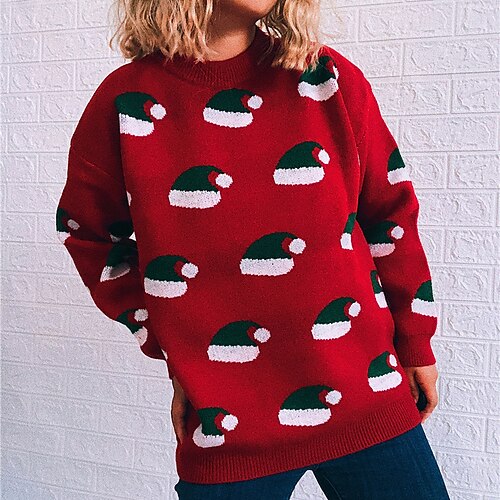

Women's Ugly Sweater Pullover Sweater Jumper Ribbed Knit Patchwork Knitted Color Block Crew Neck Stylish Casual Outdoor Christmas Fall Winter Green Red S M L / Long Sleeve