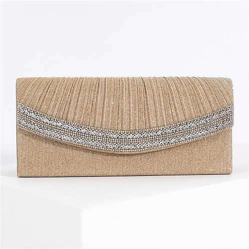 

Women's Evening Bag Polyester Crystals Chain Solid Color Party Wedding Black Champagne Silver Gold