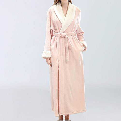 

Women's Robes Gown Nighty Patchwork Fashion Simple Comfort Home Daily Bed Flannel Warm V Wire Long Sleeve Pocket Fall Winter Gray Purple / Soft