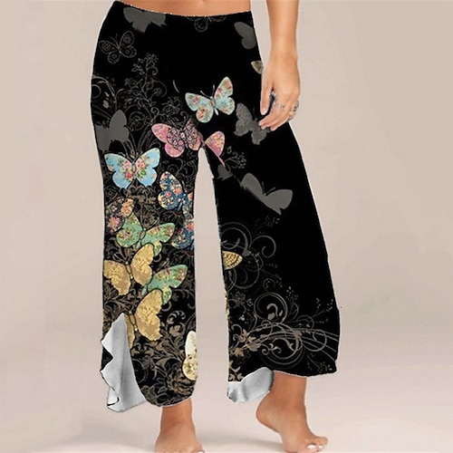 

Women's Plus Size Pants Chinos Print Butterfly Animal Casual Vacation Casual Daily Natural Full Length Fall Winter Black XL XXL 3XL 4XL 5XL