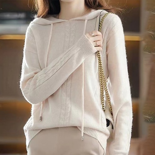 

Women's Pullover Sweater Jumper Ribbed Knit Knitted Pure Color Hooded Stylish Casual Outdoor Daily Fall Winter Pink Beige One-Size / Long Sleeve