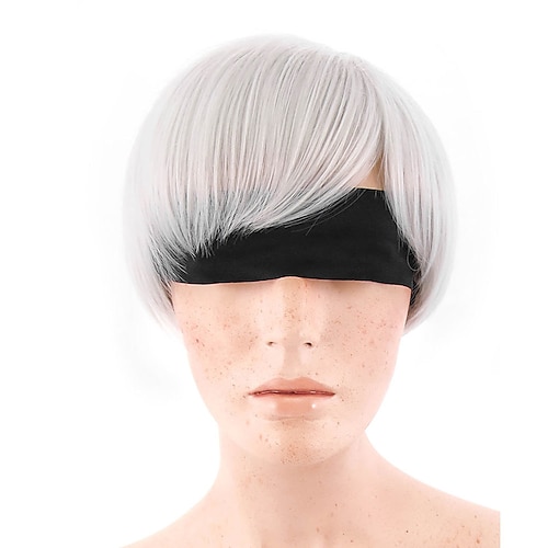 

NieRAutomata 9S Short Silver Grey Anime Halloween Cosplay Party Wigs