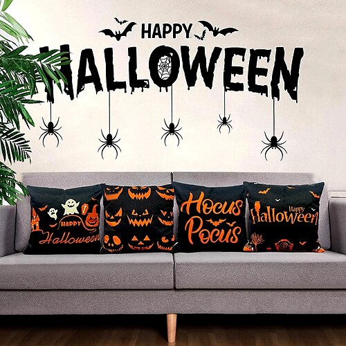 

Halloween Double Side Cushion Cover 4PC Soft Decorative Square Throw Pillow Cover Cushion Case Pillowcase for Bedroom Livingroom Superior Quality Machine Washable Indoor Cushion for Sofa Couch Bed Chair Bat Witch Spider