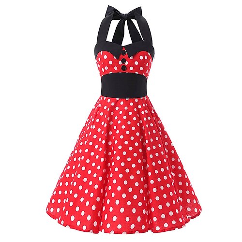 

Women's A Line Dress PolkaDotDress Short Mini Dress Red Sleeveless Polka Dot Backless Cold Shoulder Bow Fall Winter Halter Neck Fashion Vintage 2022 S M L XL XXL / Cotton