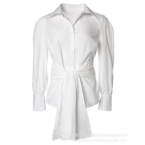 

Lzs4507 Spot Foreign Trade 2022 European And American Women's Summer White Solid Color Lace-Up Shirt Top