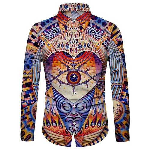 

Men's Shirt Abstract Turndown Blue Long Sleeve 3D Print Outdoor Street Button-Down Print Tops Vintage Designer Casual Breathable