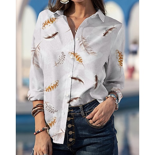 

Women's Blouse Shirt Blue Purple Yellow Floral Letter Button Print Long Sleeve Daily Weekend Streetwear Casual Shirt Collar Regular Floral S / 3D Print