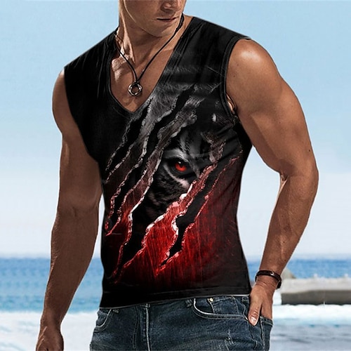 

Men's Undershirt Animal Graphic Prints V Neck Black 3D Print Street Daily Sleeveless Print Clothing Apparel Basic Casual Classic Big and Tall / Summer / Summer / Sports