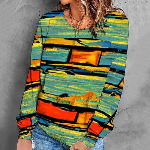 

Women's Sweatshirt Pullover Retro Green Graphic Geometric Tie Dye Casual Round Neck Long Sleeve S M L XL 2XL 3XL / Winter