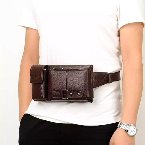 

Men's Bum Bag Fanny Pack PU Leather Outdoor Daily Going out Upgrade thick waist bag black Upgrade thick waist bag brown