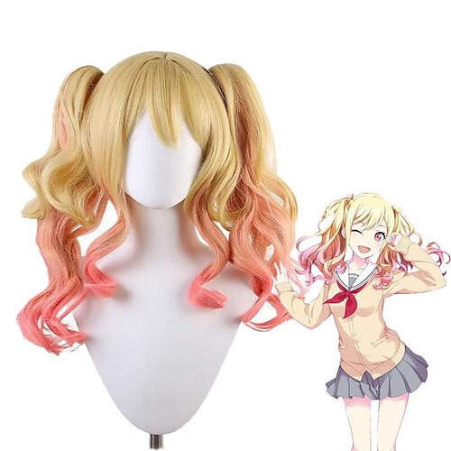 

parrucca cosplay tenma saki love live riccia con frangia parrucca fatta a macchina 22 pollici foto colore capelli sintetici donne anime carino cosplay rosa giallo / party / serata / party giornata