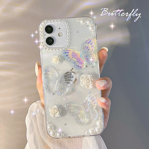 

Phone Case For Apple Back Cover iPhone 14 Pro Max iPhone 14 Pro iPhone 14 Plus iPhone 14 iPhone 13 Pro Max 12 Mini 11 X XR XS Max 8 7 Rhinestone Glitter Shine Dustproof Butterfly TPU PC