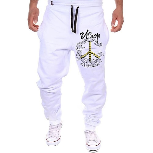 

Men's Sweatpants Joggers Trousers Drawstring Elastic Waist Print Graphic Prints Comfort Breathable Sports Outdoor Casual Daily Cotton Blend Streetwear Designer White Black Micro-elastic