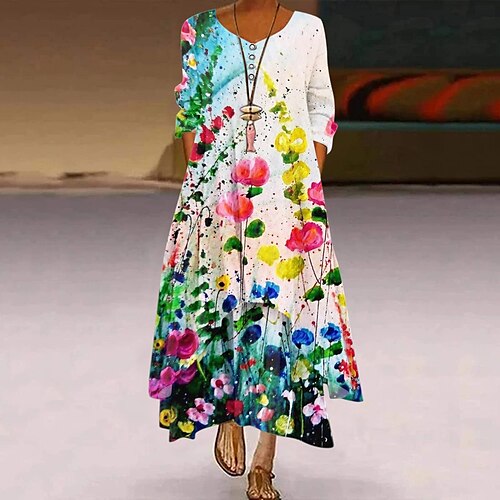 

Mujer Vestido informal Vestido estilo camiseta Vestido de flores vestido largo vestido largo Verde Trébol Negro Azul Oscuro Manga Larga Floral Estampado Invierno Otoño Cuello Barco Moda Vestido de
