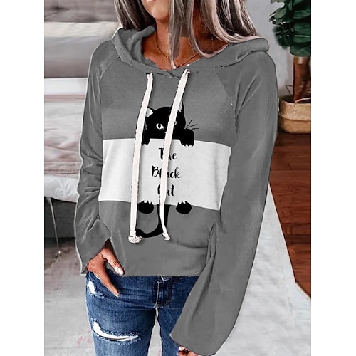 

Women's Pullover Hoodie Sweatshirt Pullover Cat Print Daily Sports 3D Print Active Streetwear Clothing Apparel Hoodies Sweatshirts Black Gray