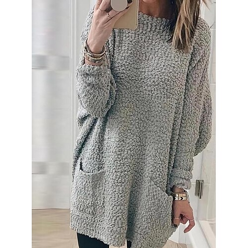 

maglione delle donne del vestito vestito di inverno vestito a trapezio mini vestito grigio manica lunga colore puro tasca inverno autunno girocollo a collo alto casual moderno 2022 s m l xl 2xl 3xl