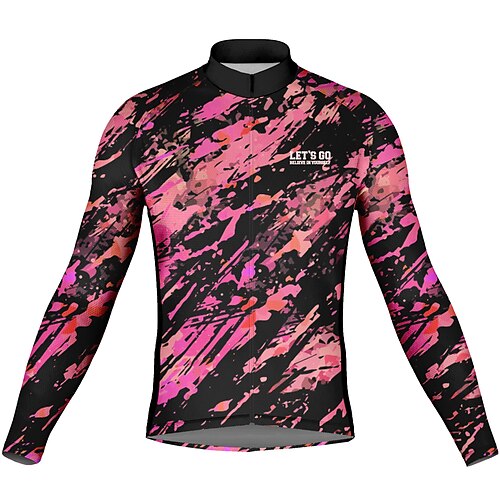 

21Grams Men's Cycling Jersey Long Sleeve Bike Top with 3 Rear Pockets Mountain Bike MTB Road Bike Cycling Breathable Quick Dry Moisture Wicking Reflective Strips Rosy Pink Graffiti Polyester Spandex