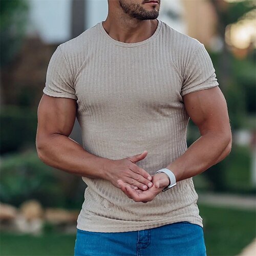 

Men's Unisex T shirt Tee Solid Colored Graphic Prints Crew Neck Khaki Outdoor Street Short Sleeve Clothing Apparel Sports Designer Casual Big and Tall / Summer / Summer