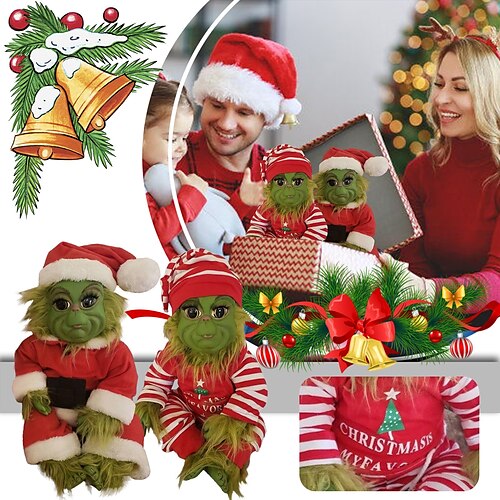 

20cm Christmas Baby Stuffed Plush Toys Cute Doll Xmas Kids Gifts,Christmas Green Furry Doll, Cute Christmas Stuffed Plush Toy, Realistic Plush Cartoon Doll