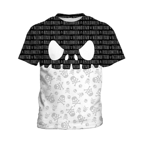 

Kids Boys Halloween T shirt Tee Short Sleeve 3D Print Graphic Skull Halloween pattern Crewneck Black Children Tops Fall Winter Active Cool Party Outdoor Halloween Regular Fit 4-12 Years
