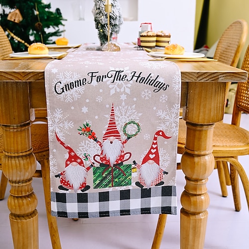 

Christmas Decorations Forest Elderly Plaid Table Runner Home Decorative Tablecloth