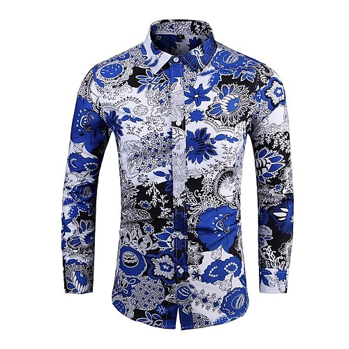 

Men's Shirt Graphic Prints Classic Collar Blue Red Casual Daily Long Sleeve Clothing Apparel Designer Casual