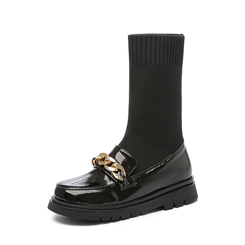 

Girls' Socks Shoes Bootie Knit Patent Leather School Shoes Big Kids(7years ) School Daily White Black Fall Winter / Booties / Ankle Boots