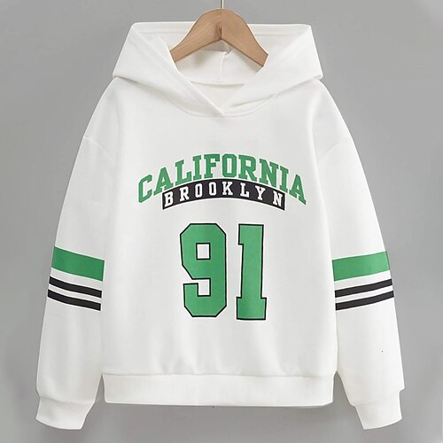 

Kids Boys Hoodie Letter Outdoor 3D Print Long Sleeve Pocket Active 3-13 Years Winter White