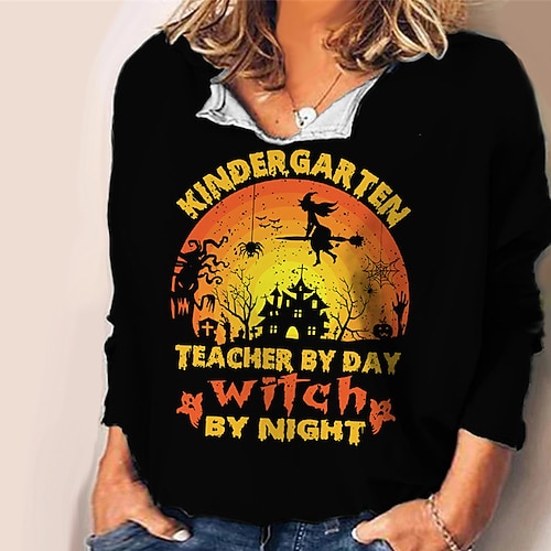 

Women's Plus Size Tops Blouse Shirt Letter Spider Print Long Sleeve V Neck Vintage Casual Festival Halloween Halloween Daily Polyester Fall Winter Black