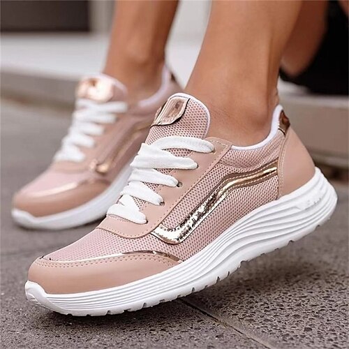 

Women's Trainers Athletic Shoes Sneakers Daily Plus Size Flyknit Shoes Lace-up Flat Heel Round Toe Sporty Casual Tissage Volant Lace-up Solid Colored Black Apricot White