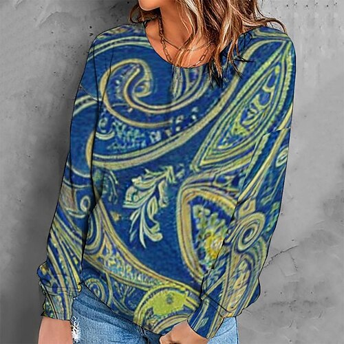 

Women's Sweatshirt Pullover Retro Blue Graphic Geometric Tie Dye Casual Round Neck Long Sleeve S M L XL 2XL 3XL / Winter