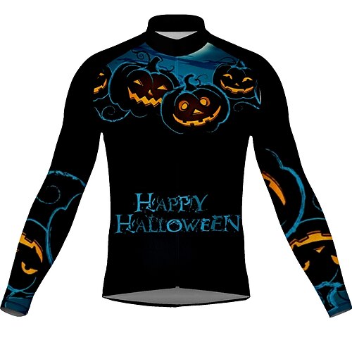 

21Grams Men's Cycling Jersey Long Sleeve Bike Top with 3 Rear Pockets Mountain Bike MTB Road Bike Cycling Breathable Quick Dry Moisture Wicking Reflective Strips Blue Halloween Polyester Spandex