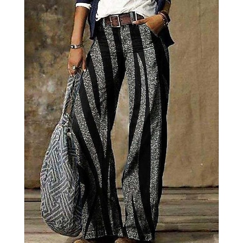 

Women's Wide Leg Pants Trousers Faux Denim Light Blue Blue Red Fashion Casual Daily Weekend Print Micro-elastic Full Length Comfort Striped S M L XL XXL
