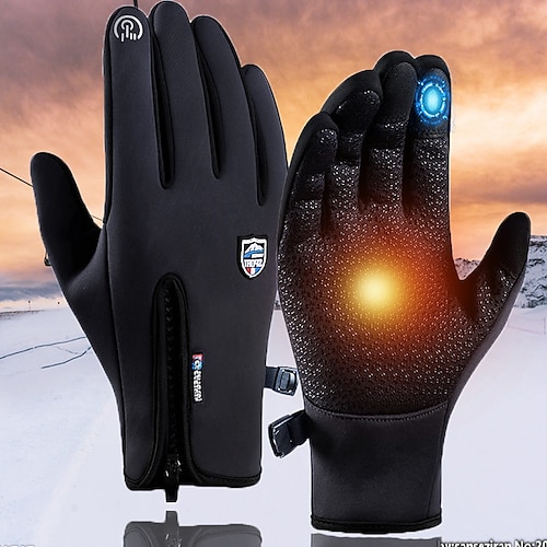 

Winter Gloves Bike Gloves / Cycling Gloves Touch Gloves Waterproof Zipper Skiing Thick Heat Sensitive Color-changing Full Finger Gloves Mittens Sports Gloves Fleece Black for Teen Road Cycling Outdoor